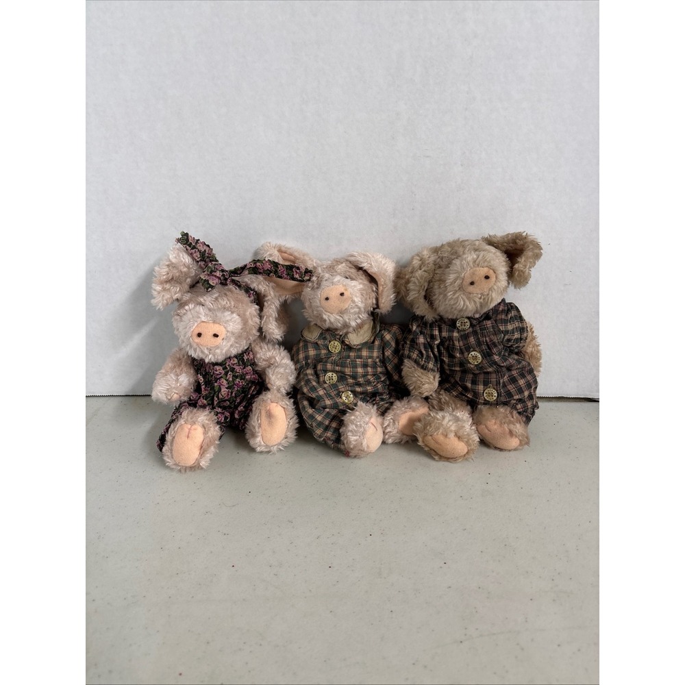 Boyds Collection J.B. Bean Series Plush‎ Pig Trio Floral Plaid Outfits Set of 3
